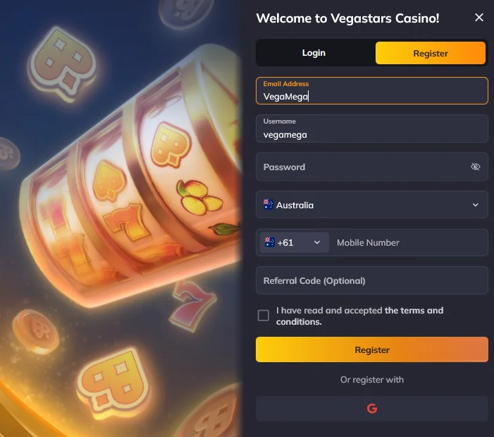 Vegastars registration form